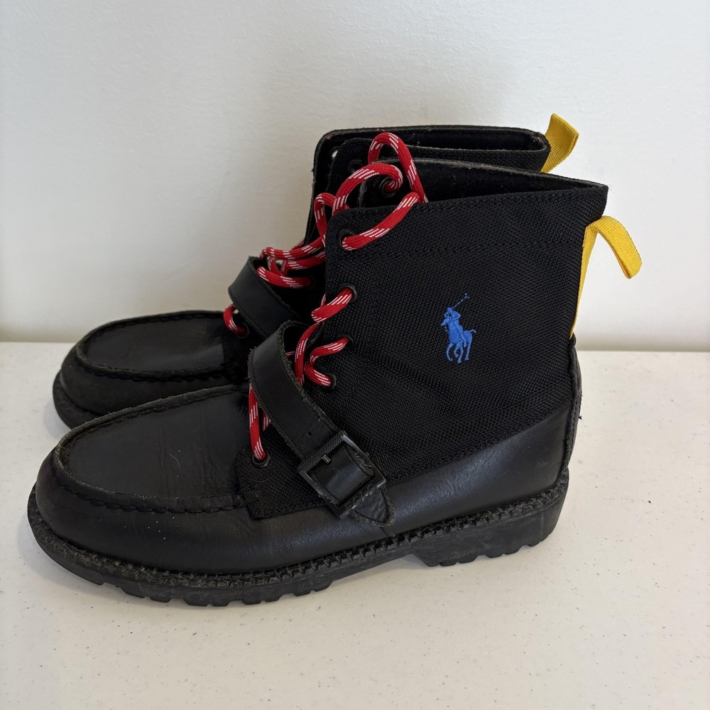 Polo Ralph Lauren Ranger II Boots Boys Size 5‎ Leather Textile Casual Red Laces